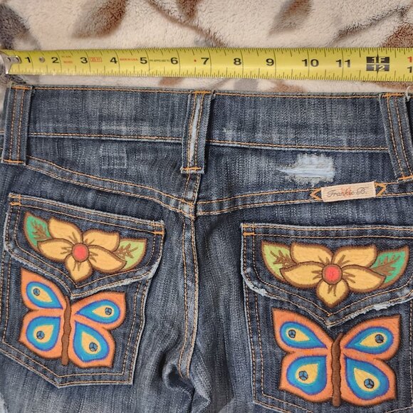 Frankie B Limited Edition Jeans - Embroidered Butterfly Pockets & Boot Cut Leg - Picture 3 of 14